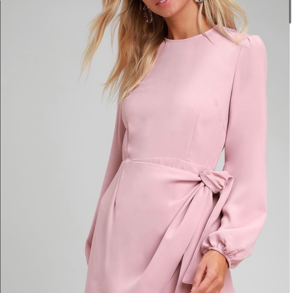 Lulus Believe it or Knot pink long sleeve dress